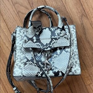 Rebecca Minkoff Black and Cream Megan Mini Tote in Snake